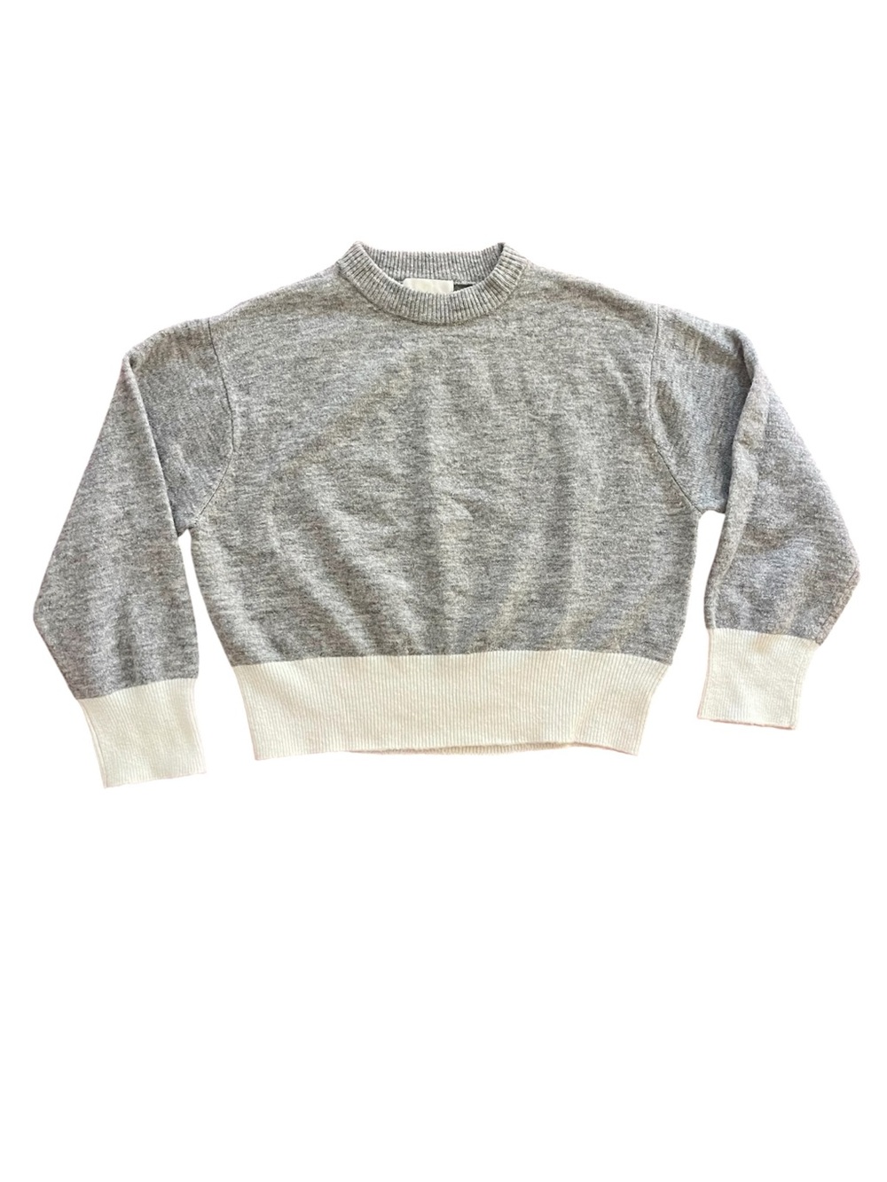 H&M Sweater Womens XXS Gray White Colorblock Wool Blend Cropped Ribbed Knit